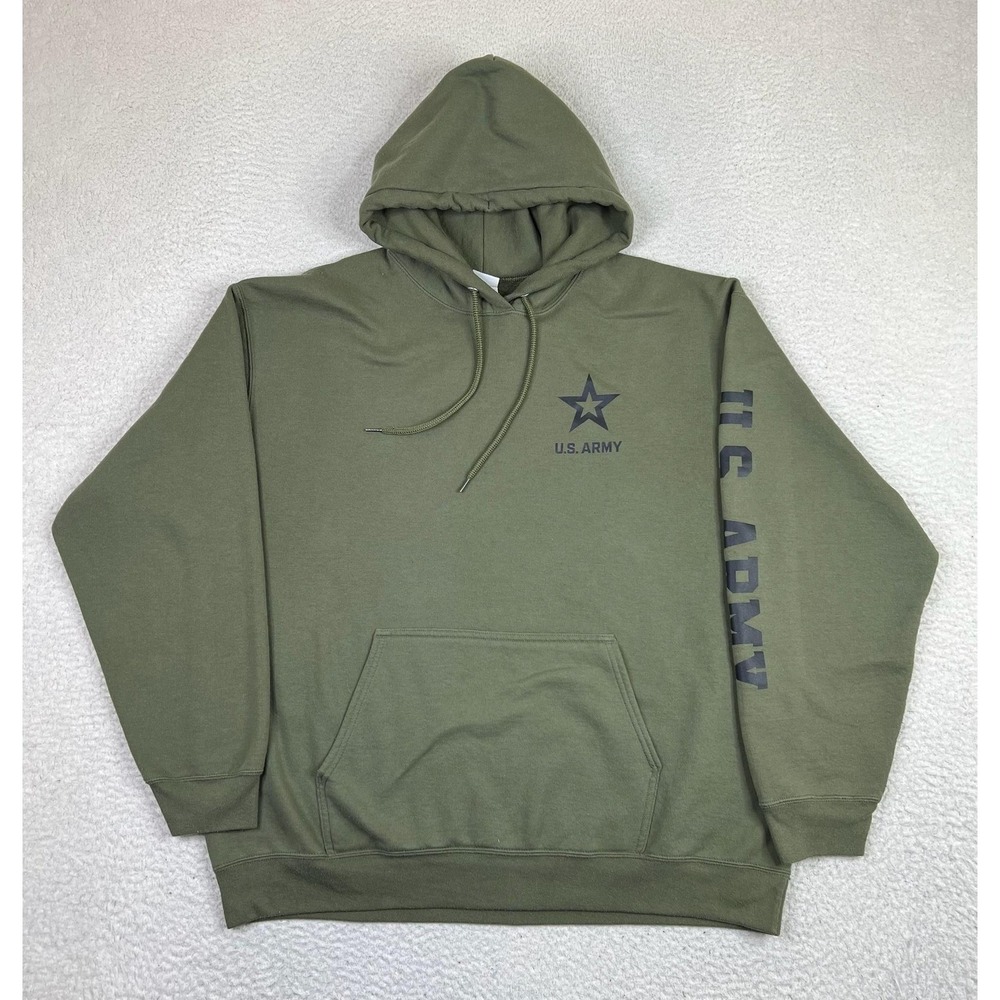 US Army Hoodie Sweatshirt Mens XL Green Port & Company Core Fleece Pullover